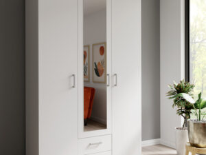 Garde robe ECONOBOX2 3 portes et miroir blanche vue décor Liège