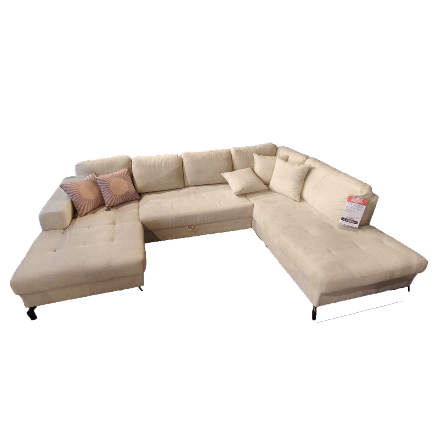 Canapé U SOLO beige convertible lit vue de face salon moderne Liège