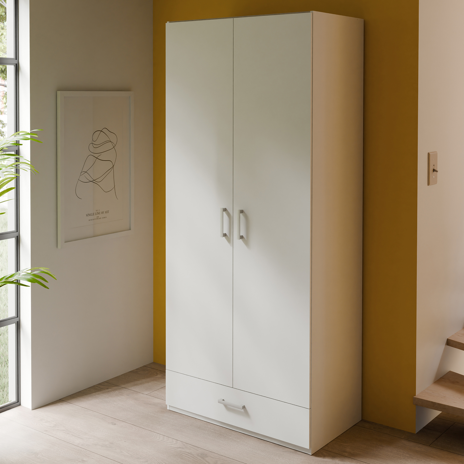 Garde robe ECONOBOX2 2 portes 1 tiroir blanche vue déco magasin meuble Liège