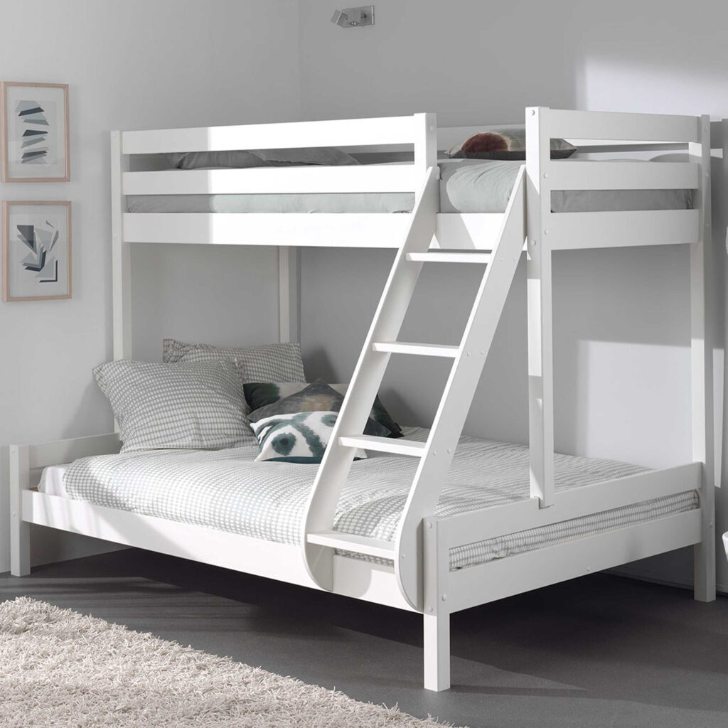Lit superposé TRIO en pin blanc 140×200 + 90×200 avec sommiers inclus