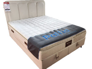 Lit complet boxspring BOHEM creme 160x200cm en tissu moderne et chaleureux
