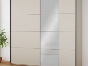 Garde robe moderne 220cm couleur sable avec deux grandes portes miroirs collection VODOL