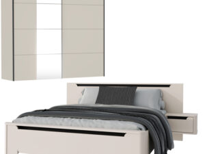 Chambre complete VODOL sable moderne avec lit 160x200cm garde robe et tables de chevet