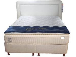 Lit complet boxspring PRESTIGE blanc 160x200cm avec sommier coffre ouvert et matelas orthopedique