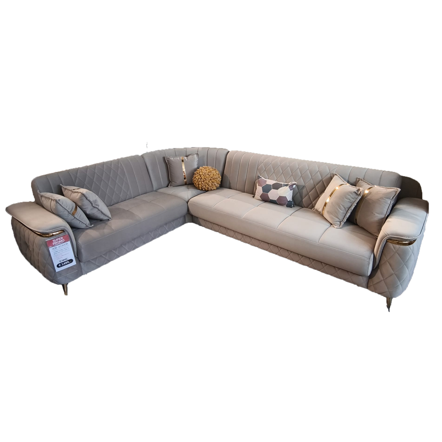 Grand canape d angle moderne et elegant MILANO coloris beige tissu Sehzade