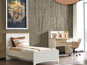 Ensemble de meubles pour chambre enfant complet avec lit blanc armoire quatre portes et table de chevet