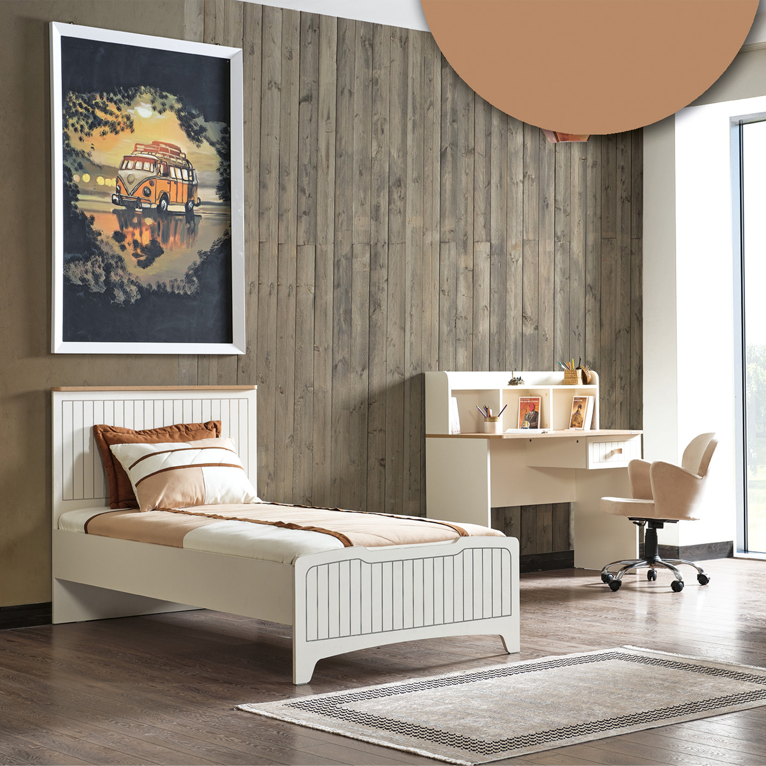 Ensemble de meubles pour chambre enfant complet avec lit blanc armoire quatre portes et table de chevet