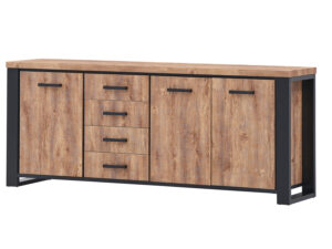 Grand meuble dressoir enfilade en bois et noir avec trois portes et quatre tiroirs collection ESTRELLA