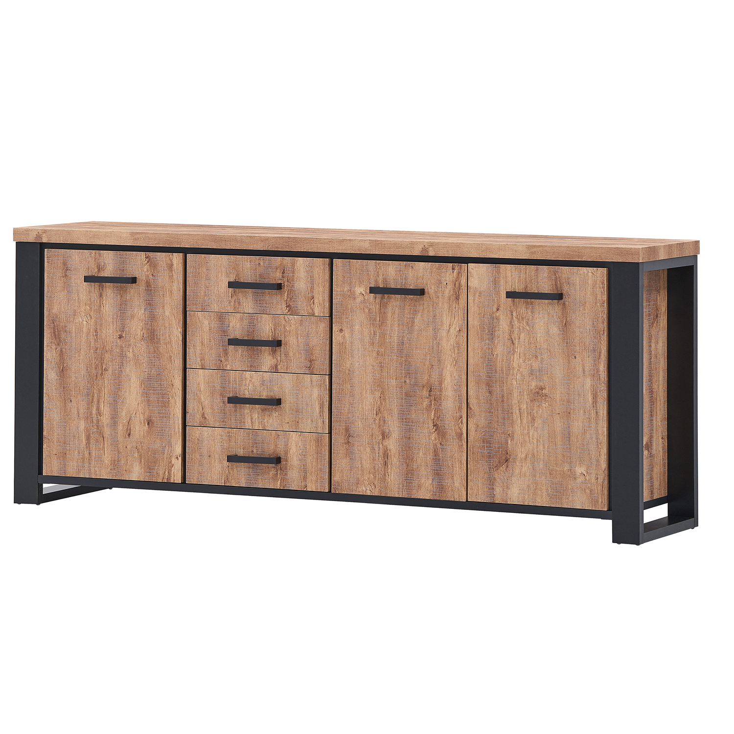 Grand meuble dressoir enfilade en bois et noir avec trois portes et quatre tiroirs collection ESTRELLA