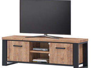 Meuble TV de salon en bois et noir style rustique mais moderne avec deux portes et deux niches ouvertes collection ESTRELLA