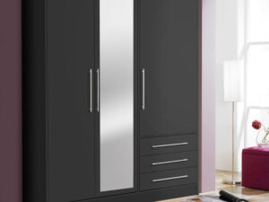 Armoire garde robe noire de style design accessible trois portes dont une porte centrale avec miroir collection JUPITER décor