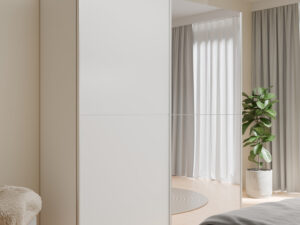 Garde robe blanche moderne deux portes coulissantes dont une porte miroir pleine collection KAIKAIS Décor