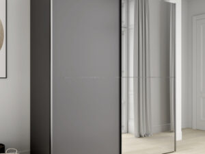 Garde robe gris anthracite moderne deux portes coulissantes dont une porte miroir pleine collection KAIKAIS décor