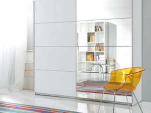 Garde robe blanche deux portes coulissantes avec grands miroirs collection BETA