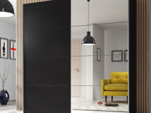Garde robe noire deux portes coulissantes avec grands miroirs collection BETA