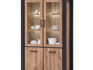 Meuble vitrine vaisselier de style naturel et moderne en bois et noir avec deux portes vitrees collection ESTRELLA