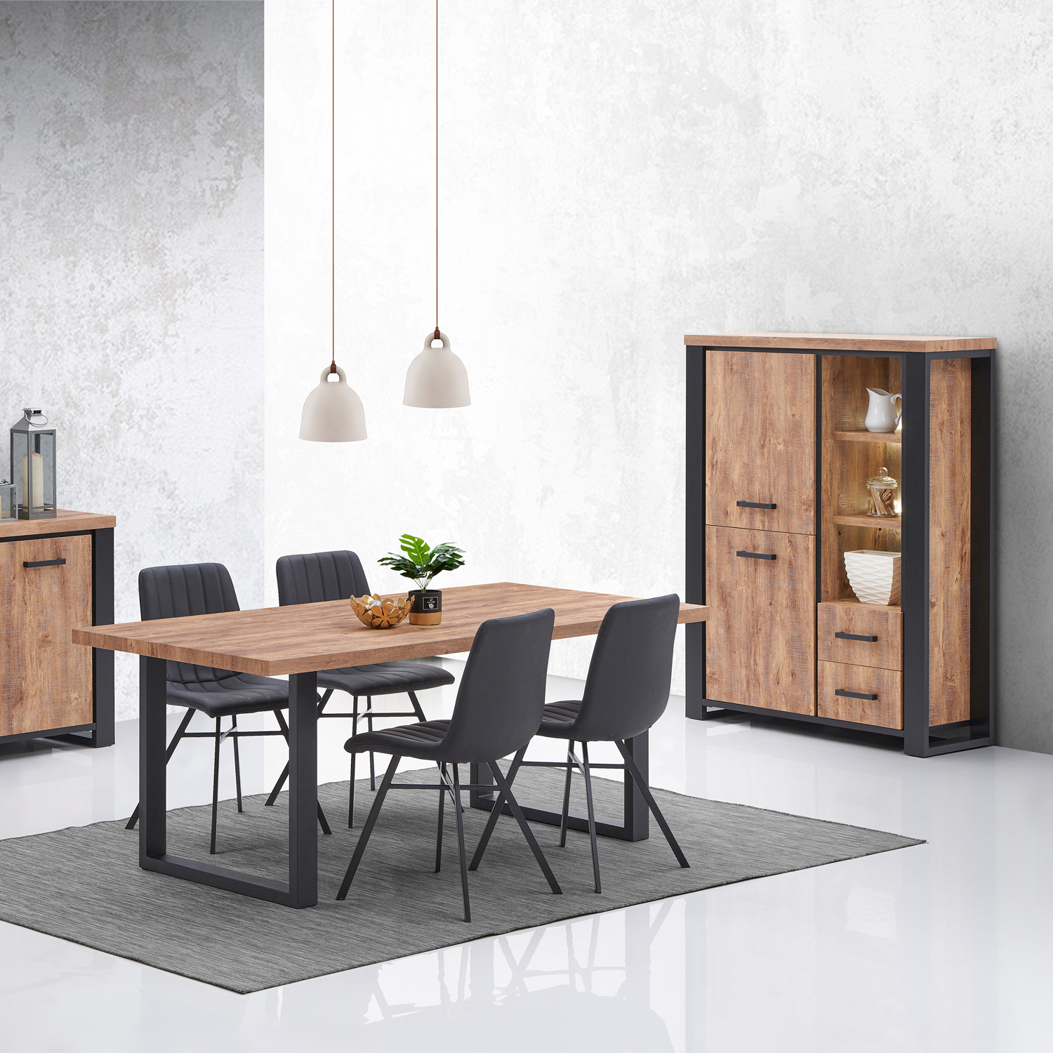 alle a manger complete en bois et noir avec table dressoir et meuble bar collection ESTRELLA