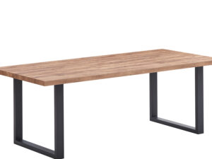 Table de repas rectangulaire L220 cm en bois style rustique mais moderne avec pieds en metal noir en U collection ESTRELLA