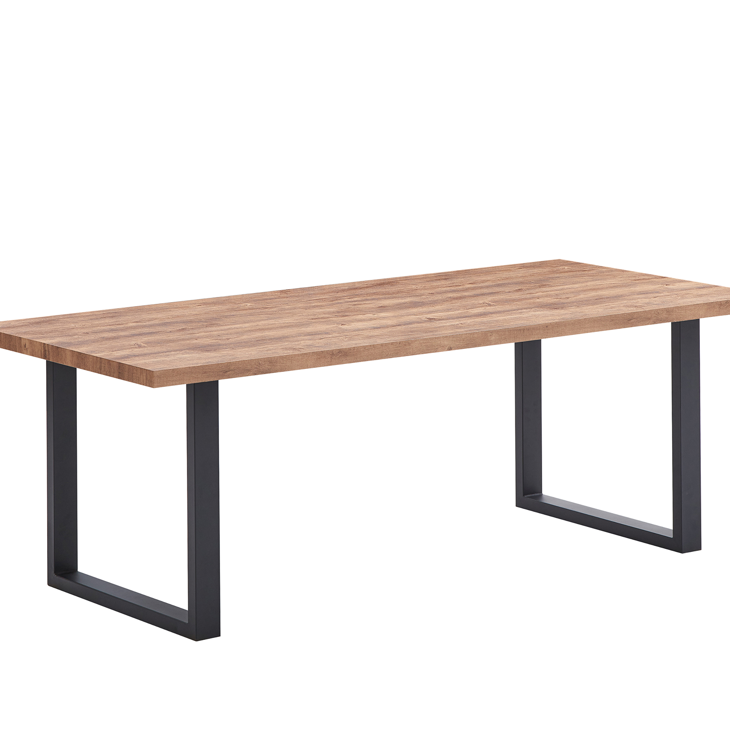 Table de repas rectangulaire L220 cm en bois style rustique mais moderne avec pieds en metal noir en U collection ESTRELLA