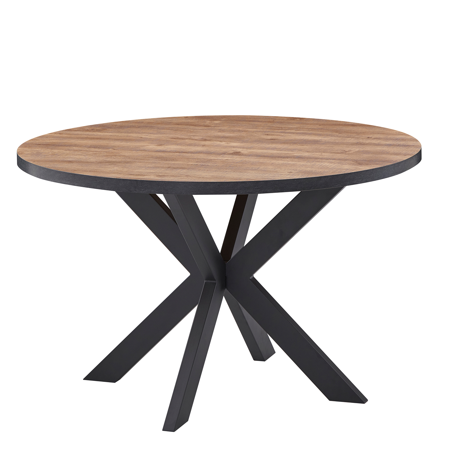 Table de repas ronde 130 cm en bois et metal noir de style rustique mais moderne collection ESTRELLA