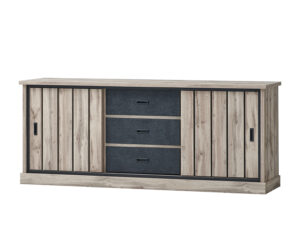 Buffet dressoir de sejour de style naturel et moderne en chene clair avec deux portes et trois tiroirs collection ELENA