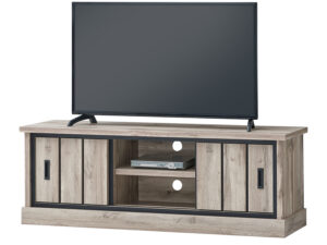Meuble TV de salon de style naturel et moderne en chene clair avec deux portes et une niche collection ELENA