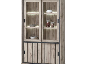 Meuble vitrine vaisselier de style naturel et moderne en chene clair avec deux portes vitrees collection ELENA