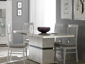Table de repas rectangulaire de style chic raffine et moderne avec finition effet pierre grise collection MISTRAL