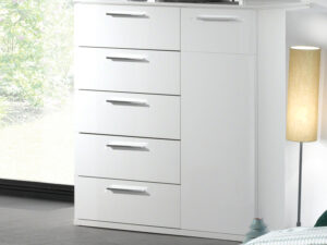 Commode de chambre en blanc laque style moderne et lumineux collection VERONA décor