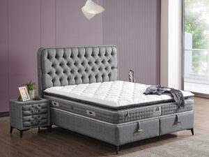 Lit boxspring de chambre a coucher au style stylise et sobre en tissu gris collection LOFT