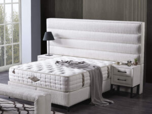Lit boxspring de chambre a coucher en tissu blanc moderne et elegant collection EFES