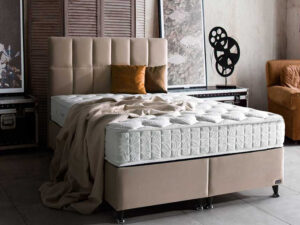 Lit boxspring au style royal et majestueux avec sommier coffre et matelas orthopedique bambi collection GOLDEN PRIME décor