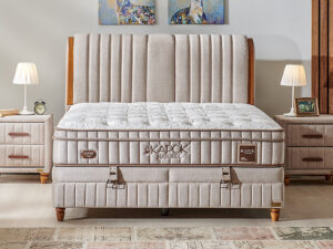 Boxspring Bambi KAPOK NATUREL avec coffre de rangement et matelas orthopedique à Liege vue de face