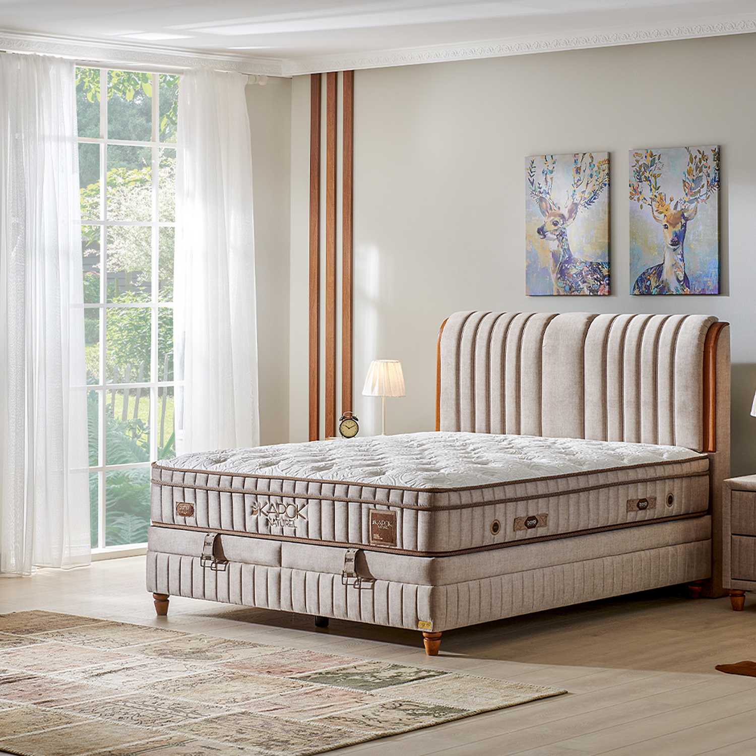 Boxspring Bambi KAPOK NATUREL avec coffre de rangement et matelas orthopedique à Liege vue latérale