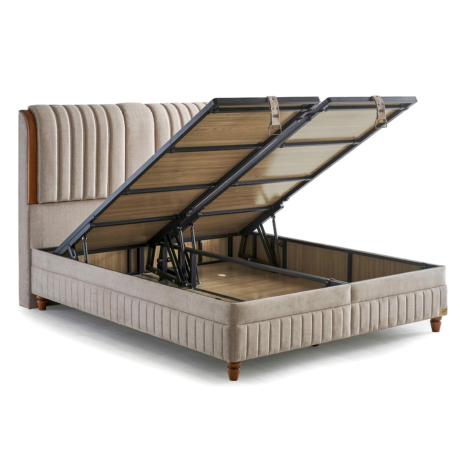 Boxspring Bambi KAPOK NATUREL avec coffre de rangement et matelas orthopedique à Liege ouvert