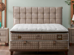 Boxspring avec coffre de rangement et matelas orthopedique en coton naturel respirant collection COTTON MASTER vue de face
