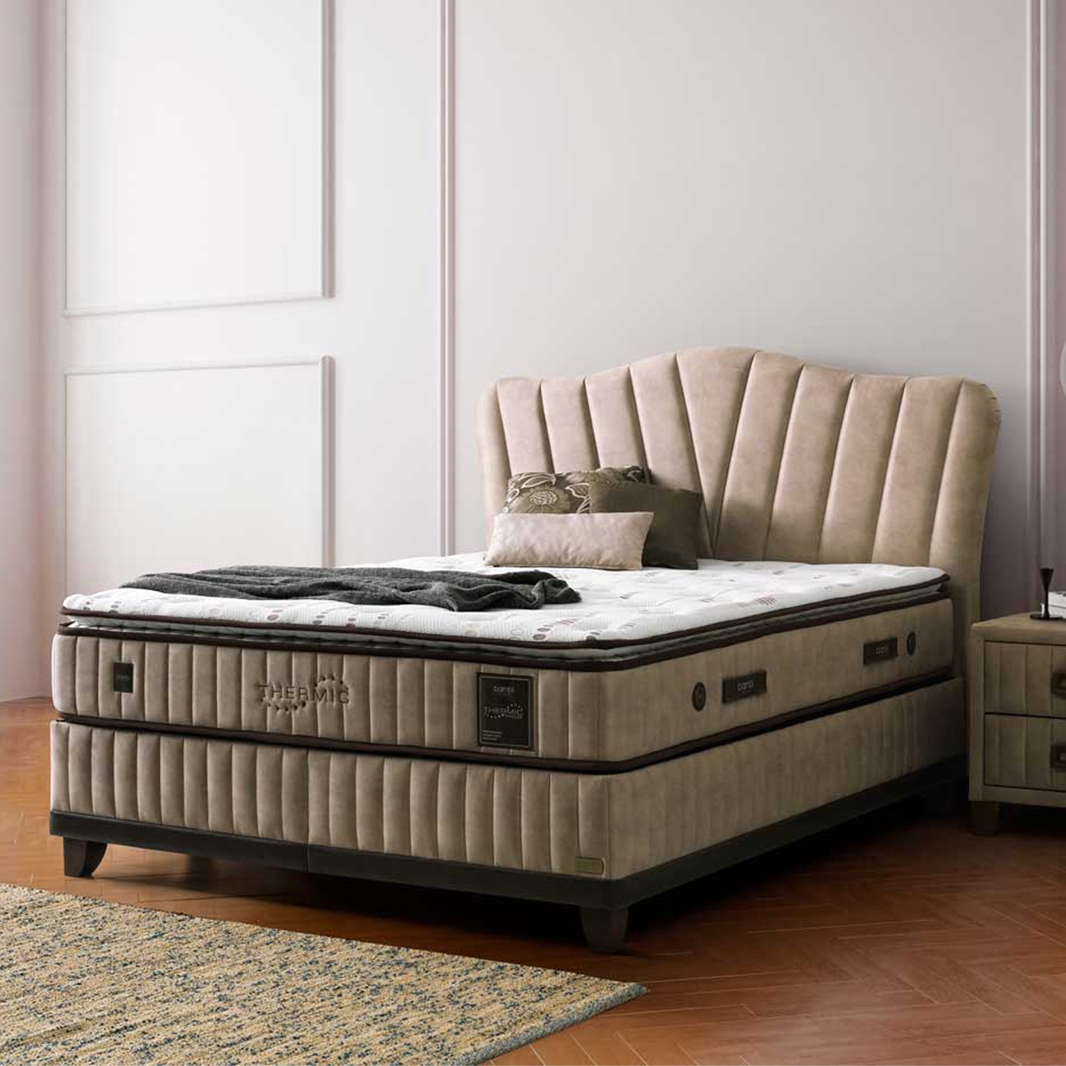 Boxspring avec coffre de rangement et matelas orthopedique style distingue collection THERMIC PRIME vue altérale