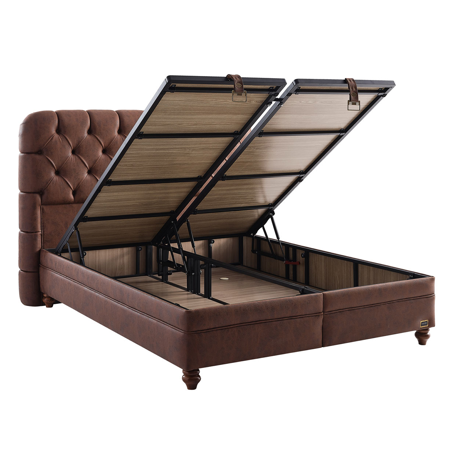 Boxspring avec coffre de rangement et matelas orthopedique a ressorts ensaches style confort elegant collection COMFIZONE ouvert