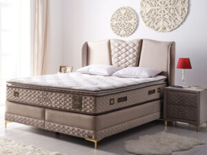 Boxspring avec coffre de rangement et matelas orthopedique en mousse hypersoft style beaute prestige collection LUXIA décor