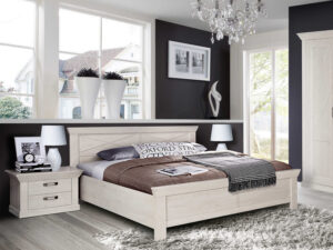 Chambre complete adulte style rustique moderne en bois blanc collection KASHMIR à Liège décor