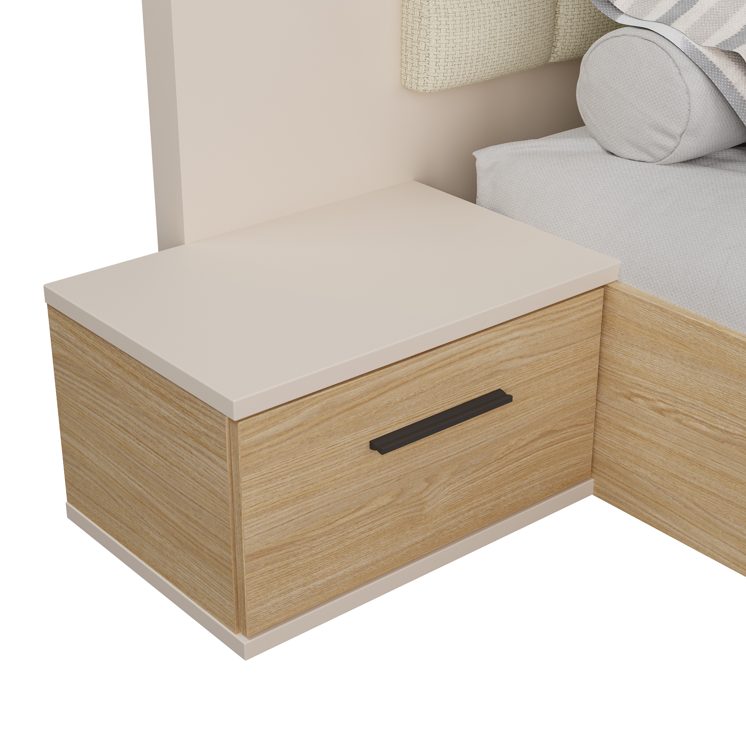 Chambre complete adulte moderne finition sable et bois collection RICCIANO à Liège Chevet
