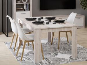Table de repas rectangulaire blanche et chene naturel 160x90 cm collection BACCIO à Liège Décor