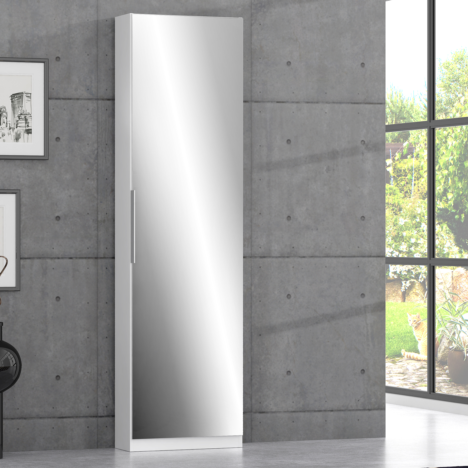 Armoire a chaussures CALMA avec miroir blanc mat décor