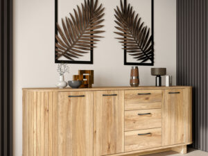 Buffet dressoir FORMSWIFT salle a manger moderne bois clair authentique avec decor Liege