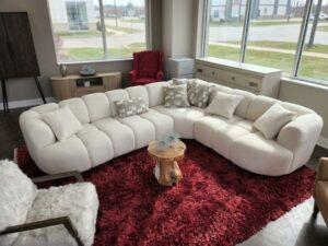 Canape d angle droit ORION salon moderne confort beige avec decor Liege