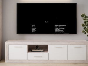 Meuble TV 3 portes 1 tiroir et 1 niche blanc mat et chene cendre collection BACCIO à Liège décor