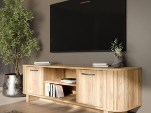 Meuble TV FORMSWIFT salon moderne bois clair authentique avec decor Liege