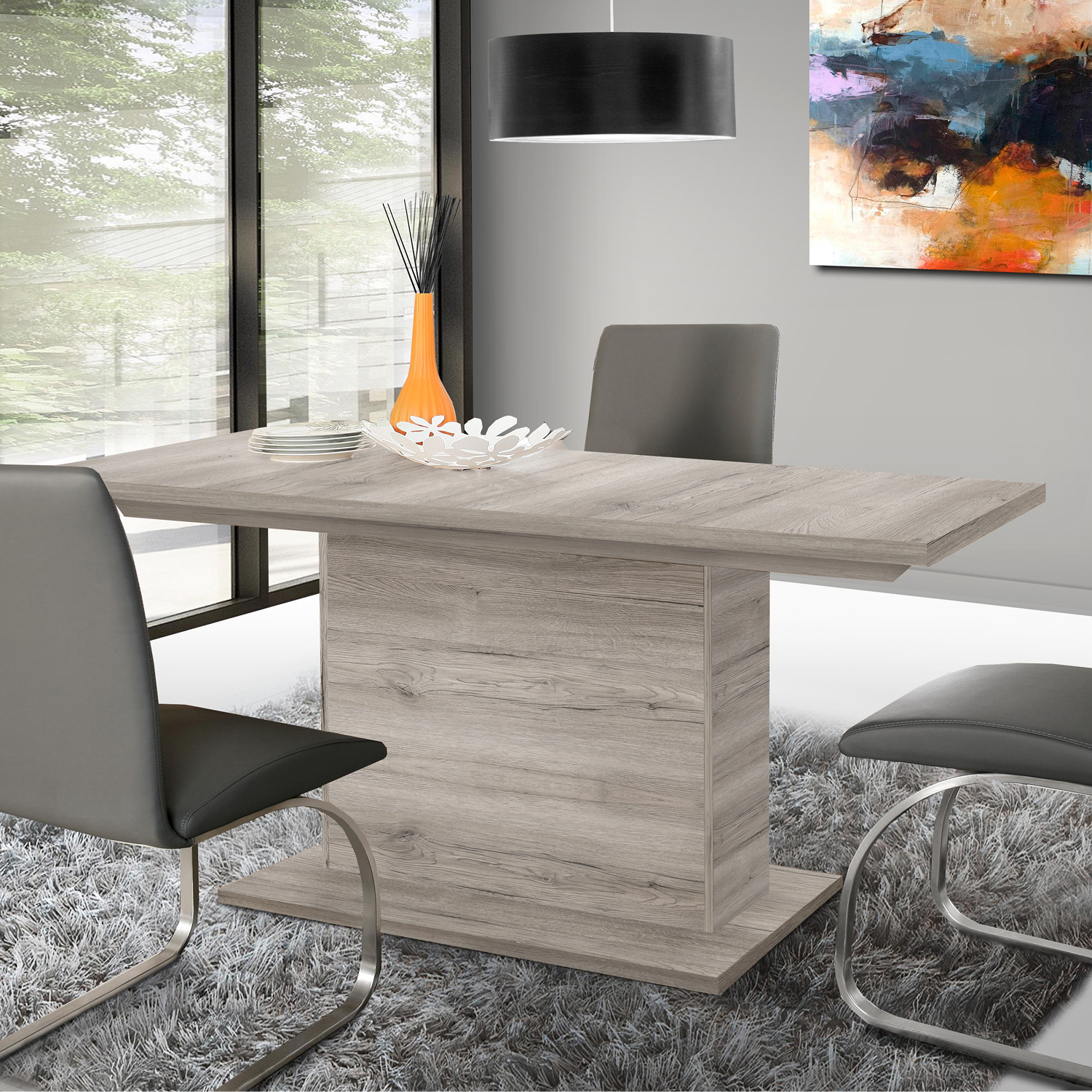 Table de repas extensible en chene cendre avec ouverture synchronisee 160 a 200 cm collection BACCIO à Liège Décoration
